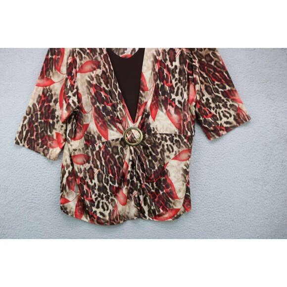 Maggie Barnes 3/4 Sleeve Silky Top-Size 2X-Animal Print - Picture 3 of 10